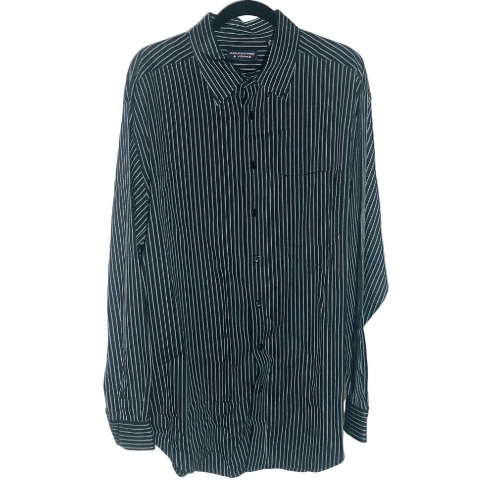 Roundtree & Yorke button down shirt striped collar long sleeve black green READ